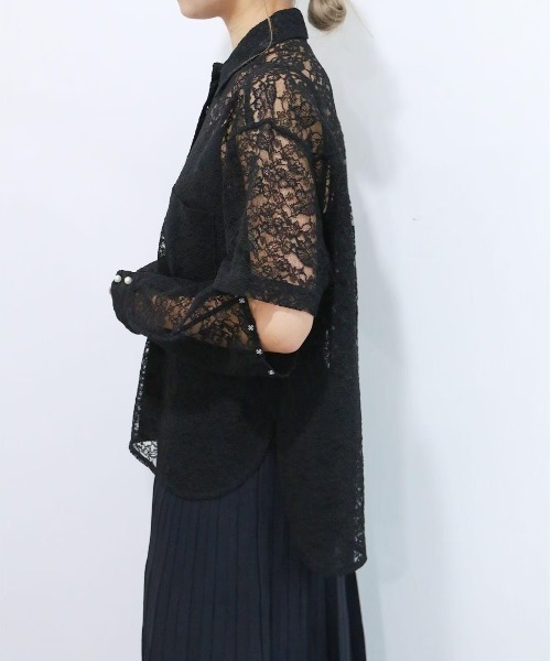 極美品☆マリリンムーン　2wayレースシャツ Marilyn Moon ブラウス シャツ オーガンジーレース2wayシャツ