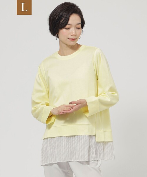tシャツ 「L」「ウォッシャブル」プリーツコンビプルオーバーカットソー レディース