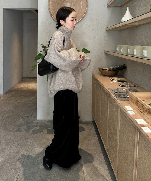 ニット セーター ローゲージハイネックオーバーボリュームスリーブ