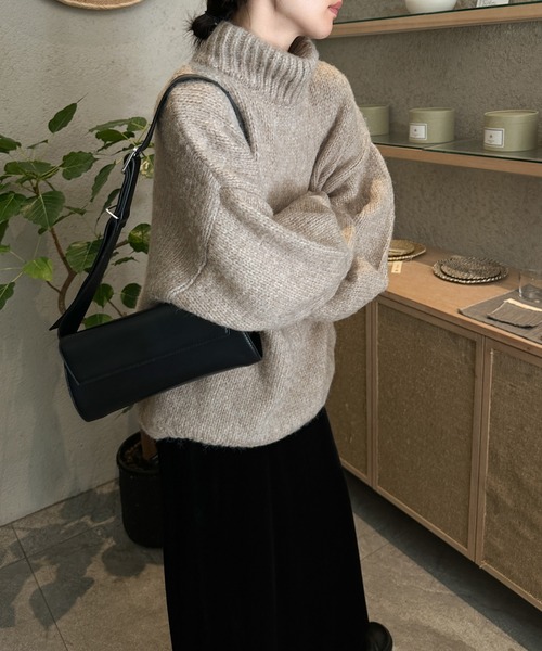 ニット セーター ローゲージハイネックオーバーボリュームスリーブ