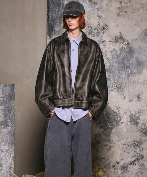 666！MAISON SPECIAL レザーシングルジャケット グレー Sheep Leather Single Riders Collared Jacket