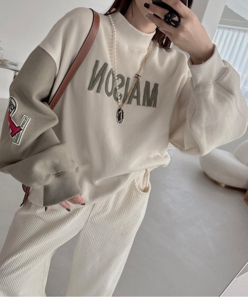 N.s tシャツ プチハイネック刺繍ロゴスウェットトップス レディース  