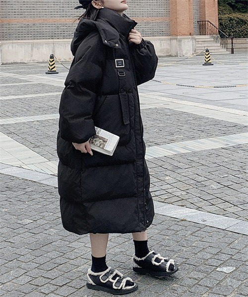 フード付きロングダウンジャケット 黒 Dream garden（ドリームガーデン） ダウンコート ダウンジャケット