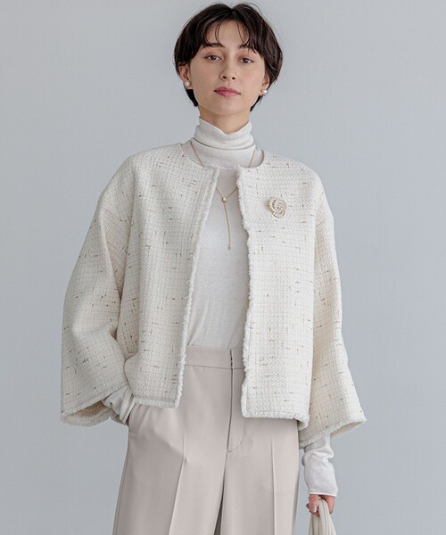 IENA GIOLICA ツイードジャケット S IENA GIOLICA ノーカラーツイードジャケット.S ブラック 完売品 IENA