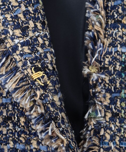 未使用 23区 ノーカラー ツイードジャケット ネイビー 大きいサイズ 44 23区 - 【未使用】23区 ツイード ノーカラー ジャケット ネイビー 44