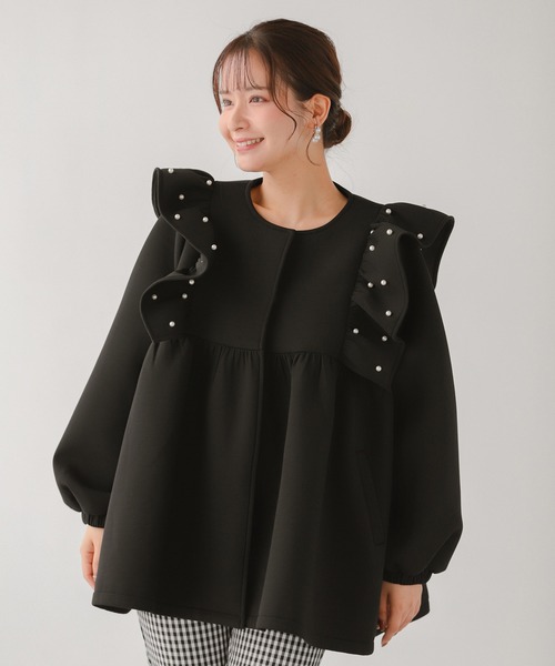Fit more（フィットモア） コート アウター ショルダーフリルパール