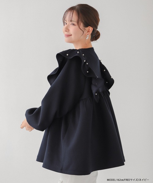 Fit more（フィットモア） コート アウター ショルダーフリルパール