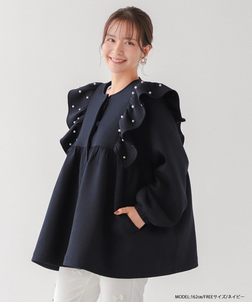 fitmore ペプラムフリル2WAYフーディジャケット ネイビー　限定 Fit more（フィットモア） コート アウター ペプラムフリル2WAY