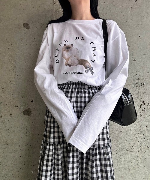 リボンネコチャンTシャツ tシャツ 「低身長用サイズあり」猫リボンプリントTシャツ