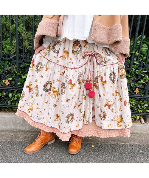 タグ付き PINK HOUSE スイートピープリントスカート PINK HOUSE（ピンクハウス） スイートピー花びらフリルスカート