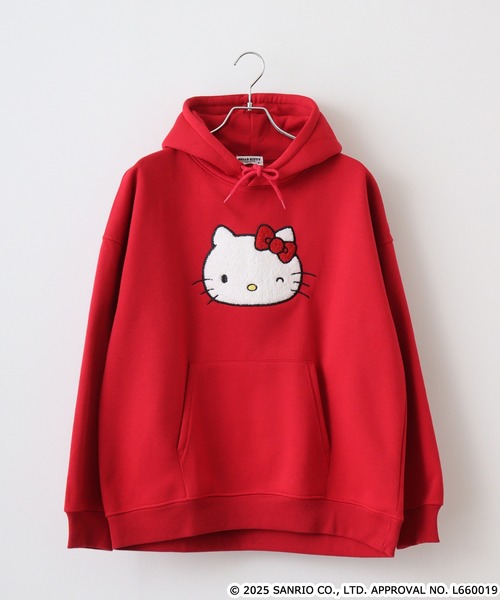 RE. 仲里依紗 フーディ ビックシルエット パーカー レッド sanrio パーカー サンリオキャラクターズ裏起毛ビッグシルエット