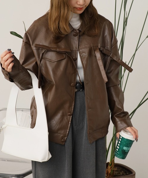 ROOP TOKYO ブルゾン アウター ポケットリボンレザージャケット