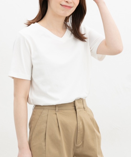 Honeys tシャツ 「ハニさら・接触冷感・UVカット」きれいめV