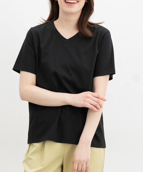 Honeys tシャツ 「ハニさら・接触冷感・UVカット」きれいめV