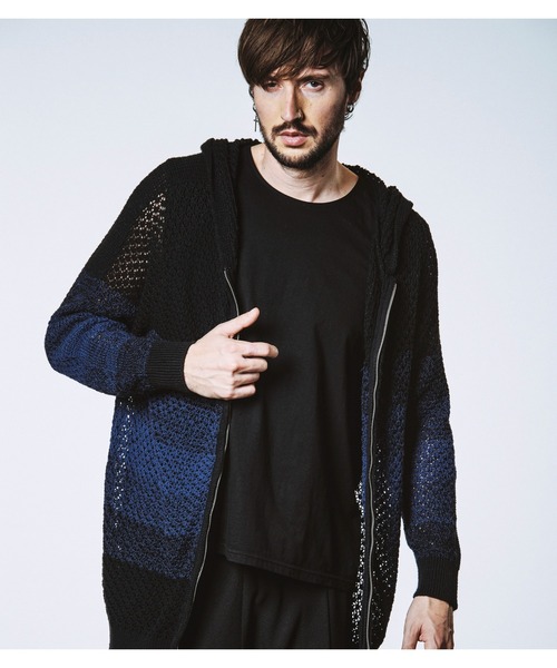 PEACE NOW 角付き　ニット　パーカー NO ID.（ノーアイディー） パーカー 「NO ID.」Changing Sheer Knit