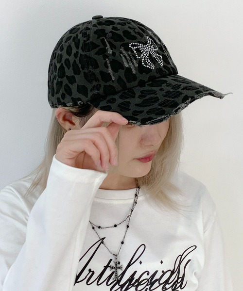 lilful キャップ 帽子 バタフライリボンモチーフ ラインストーン