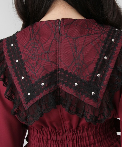 DearMyLove ワンピース クモレース角襟ベルトレースアップワンピース