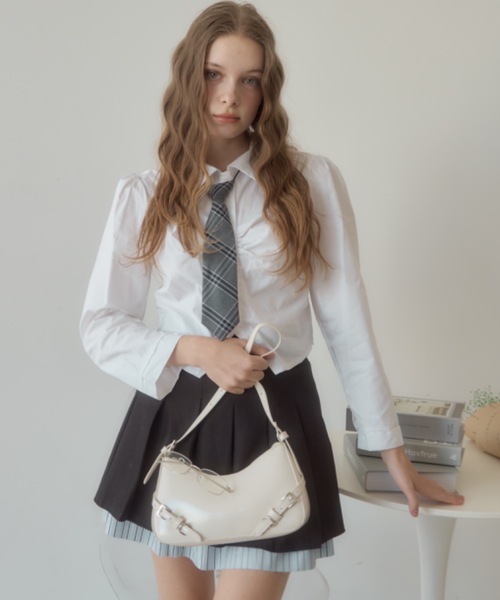 ブラウス シャツ ネクタイ付半袖シャツ レディース JUST A NOON ブラウス シャツ ネクタイ付きショートスリーブ