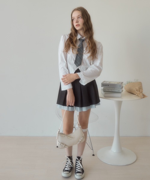 ブラウス シャツ ネクタイ付半袖シャツ レディース JUST A NOON ブラウス シャツ ネクタイ付きショートスリーブ