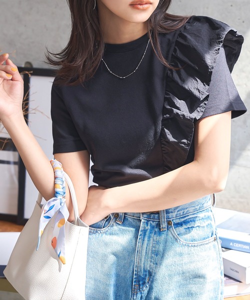 KOBE LETTUCE tシャツ フリル切替えアシンメトリー半袖Tシャツ