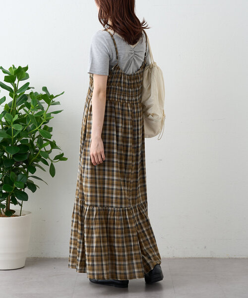 w closet ワンピース シアーチェックティアードキャミワンピース