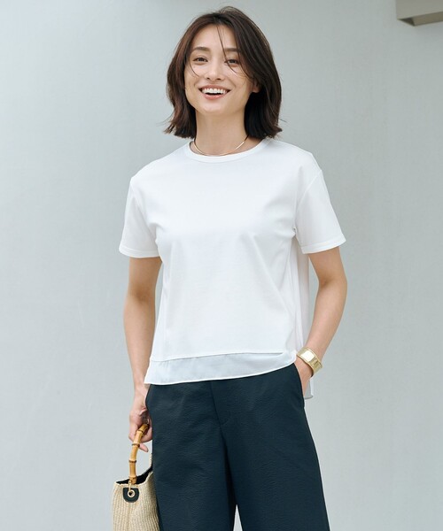 tシャツ 「WEB限定カラーあり・洗える」コットンスムース シアーデザイン カットソー レディース