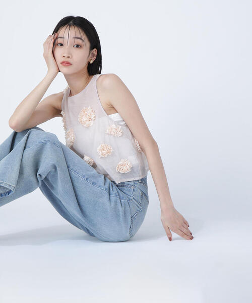ブラウス シャツ 「BLANC」フラワーモチーフアメスリトップス レディース NATURAL BEAUTY BASIC ブラウス シャツ 「BLANC」フラワー