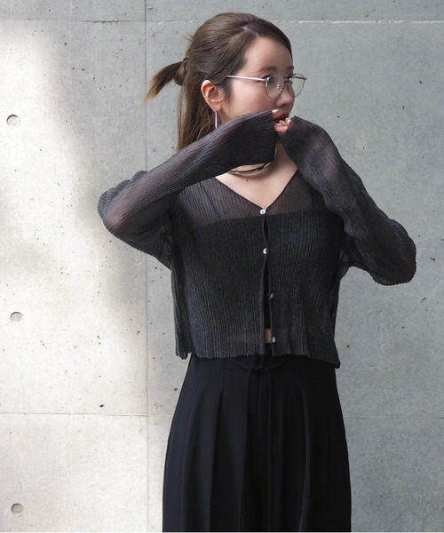カーディガン sheer rib v neck cardigan /シアー プリーツ Vネック