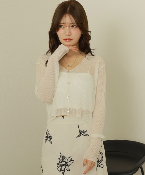 カーディガン sheer rib v neck cardigan /シアー プリーツ Vネック