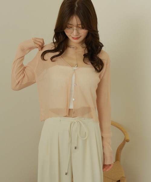 *Cotton Sheer Vネック カーディガン SHIPS:〈洗濯機可能〉SOLOTEX(R) 12ゲージ ピケ Vネック カーディガン