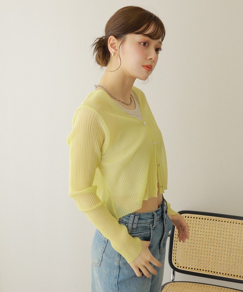 カーディガン sheer rib v neck cardigan /シアー プリーツ Vネック