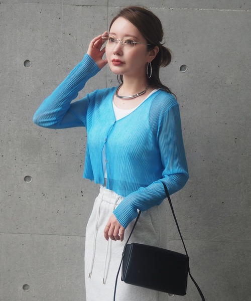 カーディガン sheer rib v neck cardigan /シアー プリーツ Vネック