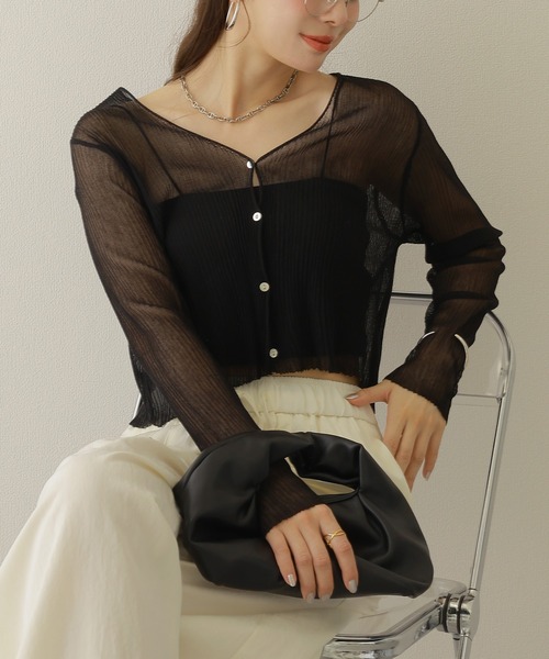 カーディガン sheer rib v neck cardigan /シアー プリーツ Vネック