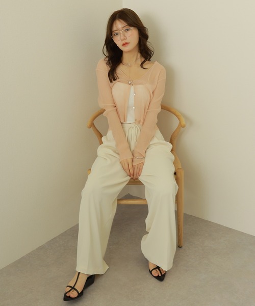 カーディガン sheer rib v neck cardigan /シアー プリーツ Vネック