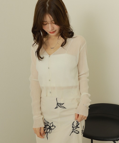 カーディガン sheer rib v neck cardigan /シアー プリーツ Vネック
