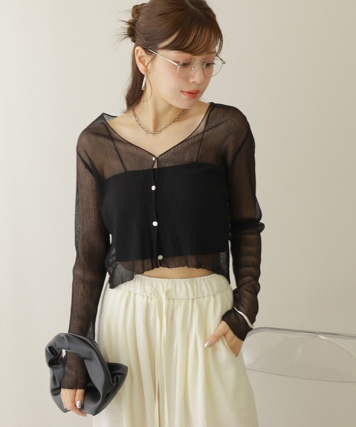 カーディガン sheer rib v neck cardigan /シアー プリーツ Vネック