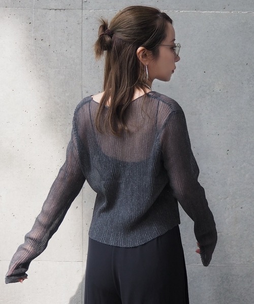 Cotton Sheer Vネック カーディガン カーディガン sheer rib v neck cardigan /シアー プリーツ Vネック
