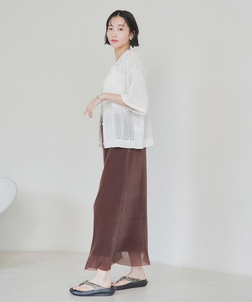 本日13日で出品終了⭐︎SACRA プリーツスカート アイボリー 38 美品】SACRA シンセティックレザー プリーツスカート 38