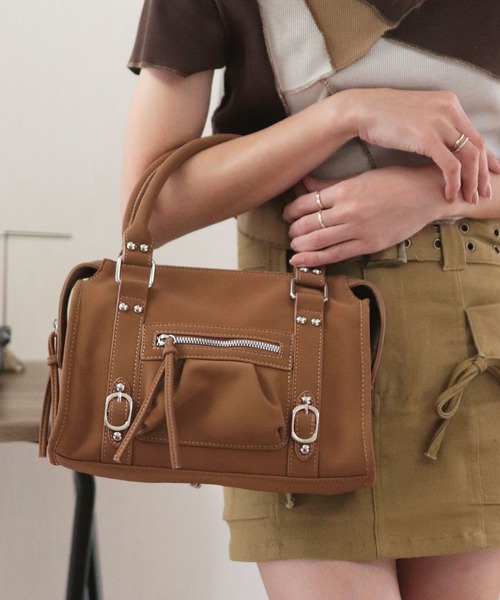 【美品】大容量レスポ ボストンバッグ ブラウン系 2way ショルダー florist ボストンバッグ 2WAY レザータッチスタッズデコ