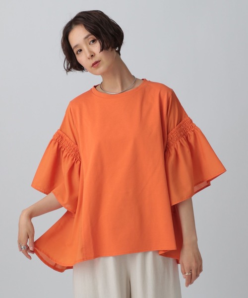 オシャレです 作家もの 版画 新品・未使用 LEPSIM（レプシィム） tシャツ 異素材フリルチュニック 242848