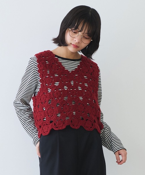 24SS bulle de savon ネパールハンドニット クロシェ ベスト bulle de savon ベスト ジレ ネパールハンドニット かぎ針レース