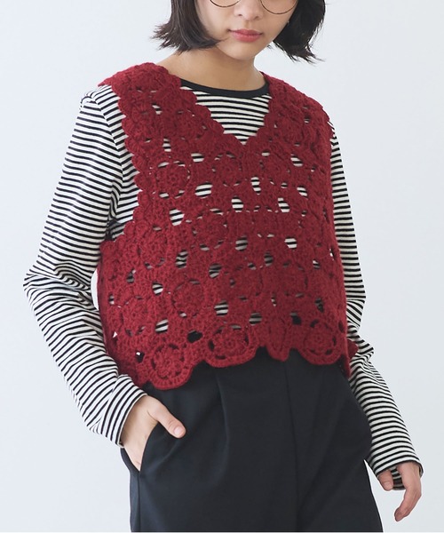 bulle de savon ベスト ジレ ネパールハンドニット かぎ針レース