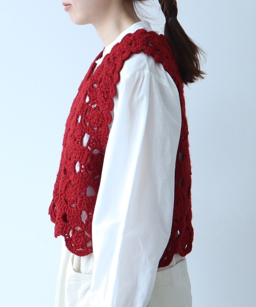 24SS bulle de savon ネパールハンドニット クロシェ ベスト AMBIDEX Store ○〇 ネパールハンドニット 花束刺繍 ベスト(F