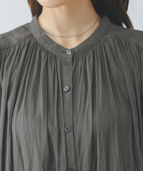 GLOBAL WORK ブラウス シャツ さらさらリラックスギャザー