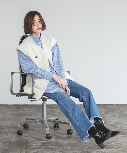 「A part by」 加工ブーツカットデニムパンツ MEDIUM ブラック レディース