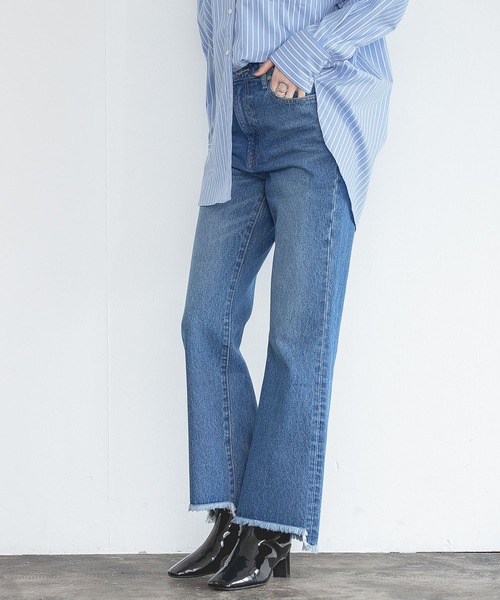 「A part by」 加工ブーツカットデニムパンツ MEDIUM ブラック レディース