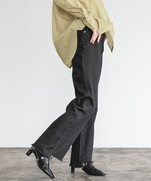 「A part by」 加工ブーツカットデニムパンツ MEDIUM ブラック レディース
