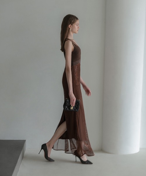 Leja（レジャ） ドレス 「LEJA LUXE」VネックメッシュストーンIライン