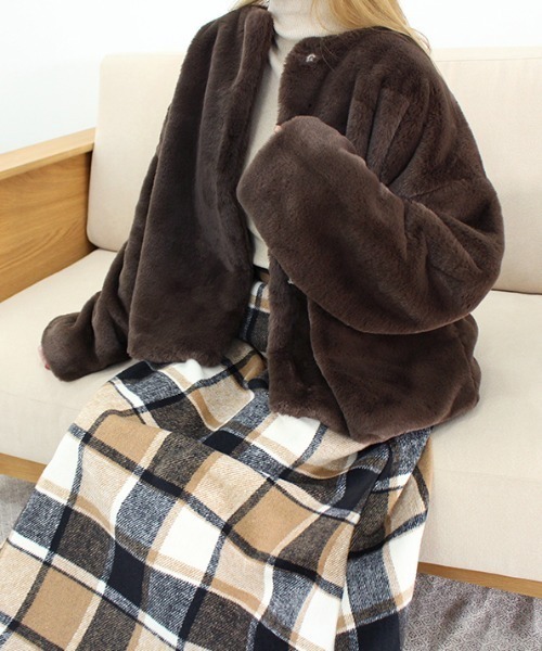 「MODE ROBE」 ノーカラーコート FREE ブラウン レディース_画像3