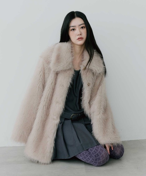 thinkto コート アウター 「thinkto」ビッグカラーファーミドルコート